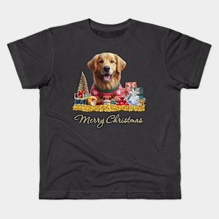 Merry Christmas Golden Retriever Kids T-Shirt